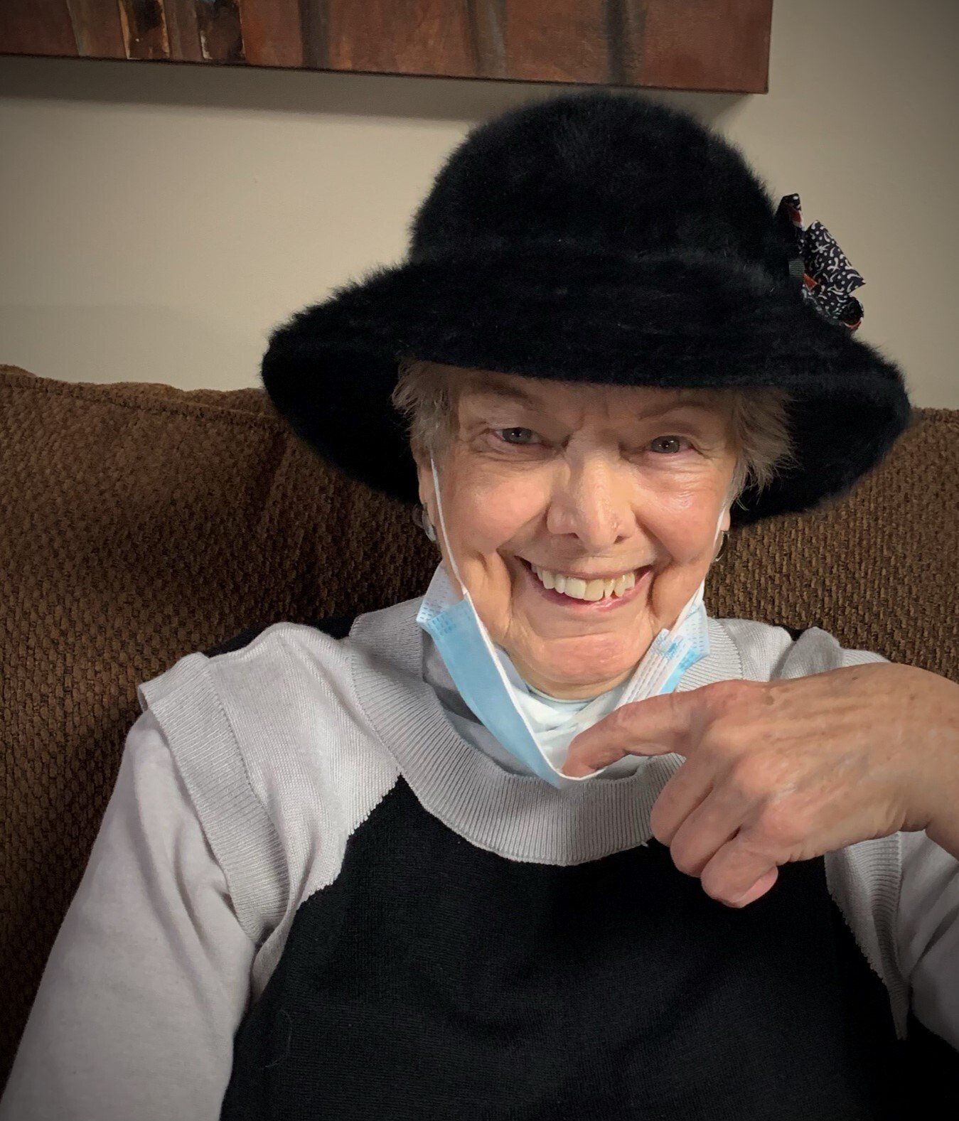 Senior Woman Wearing Fuzzy Black Hat