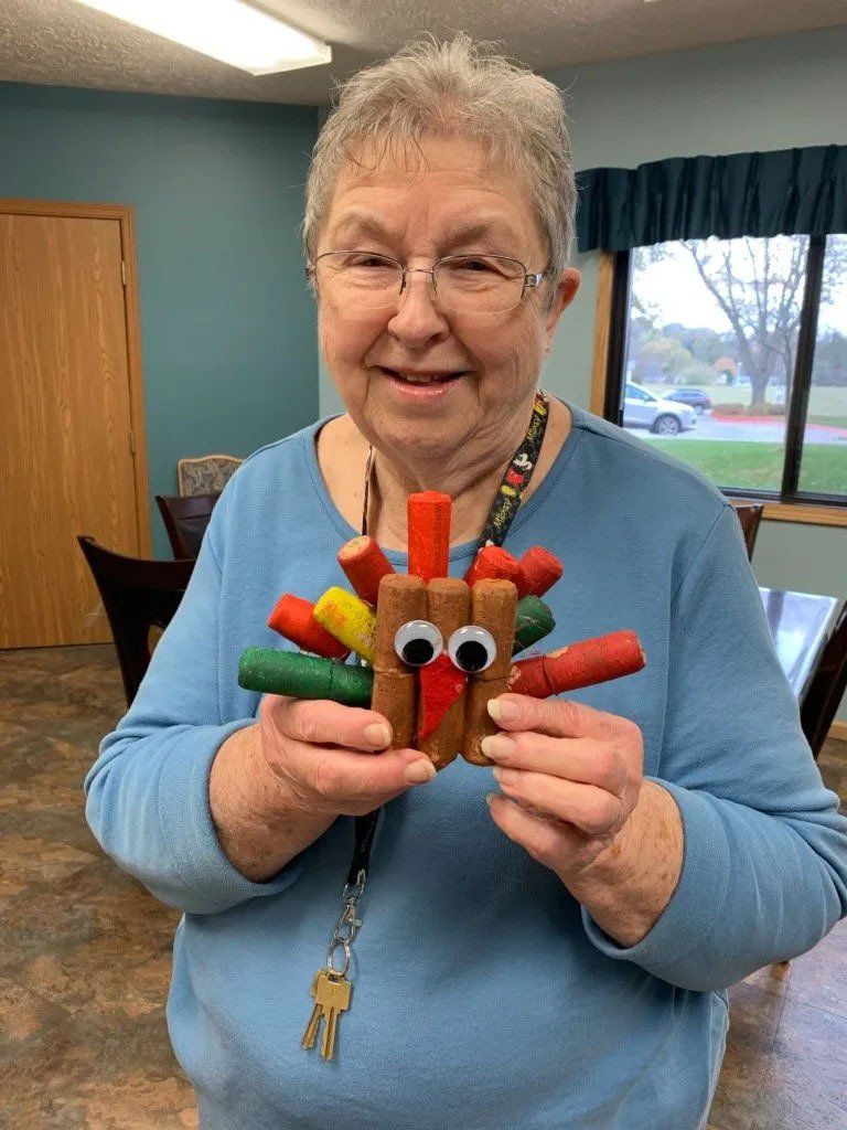 Happy Senior with Cork Turkey Craft