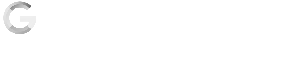 Gray lowercase “g” logo on a white background, with a faint circular outline above it.