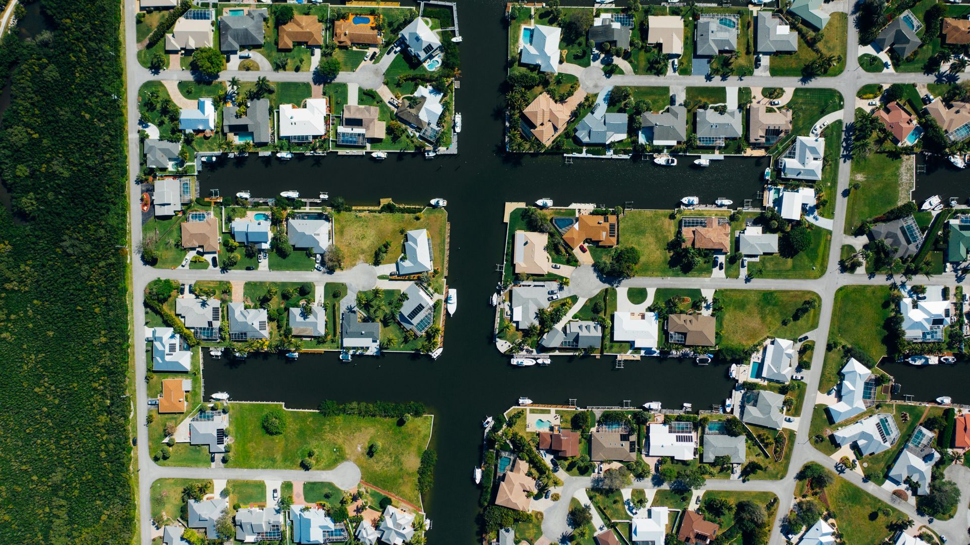 Aerial view of houses.