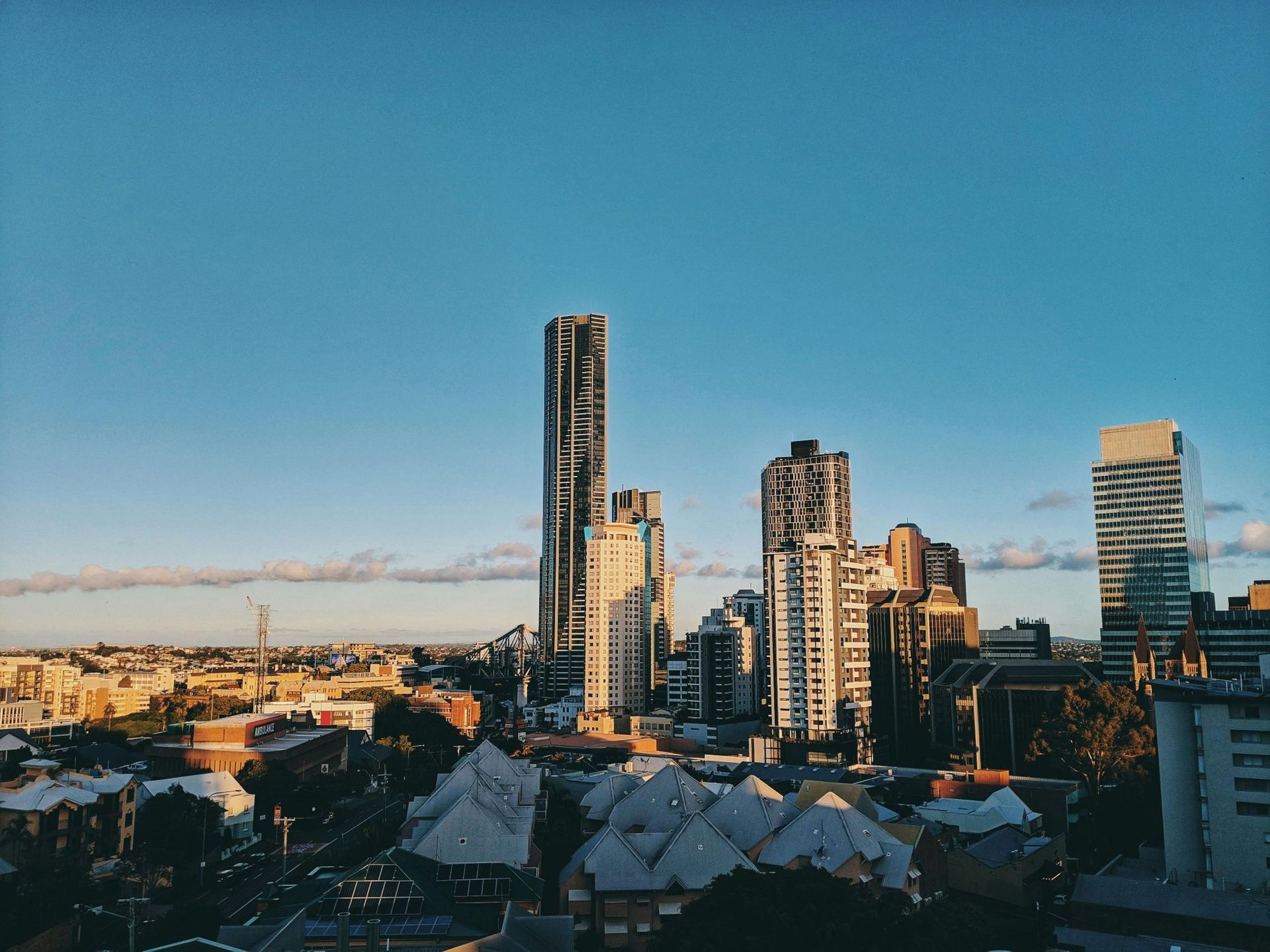 An aerial view of Brisbane commercial buildings.