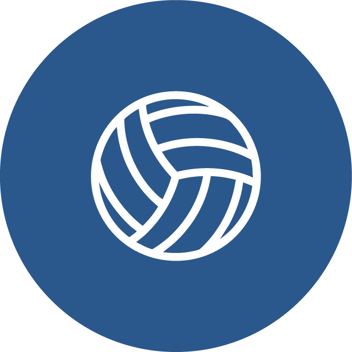 White volleyball on a blue background.