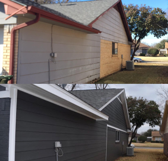 A picture of a house before and after being painted