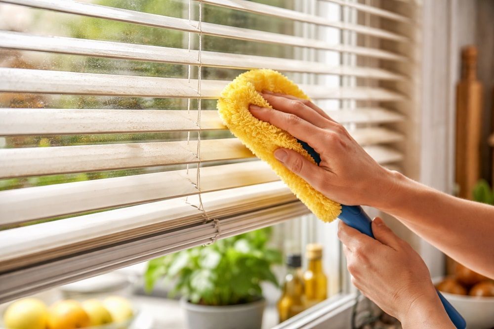 Cleaning wooden blinds with cloth
