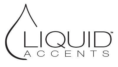The logo for liquid accents is black and white and looks like a drop of liquid.