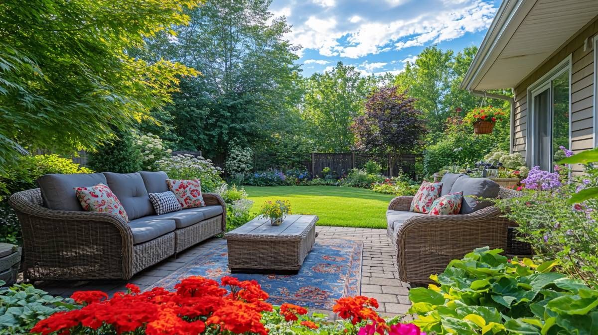 A landscaped back yard and patio near Campbellsville, KY