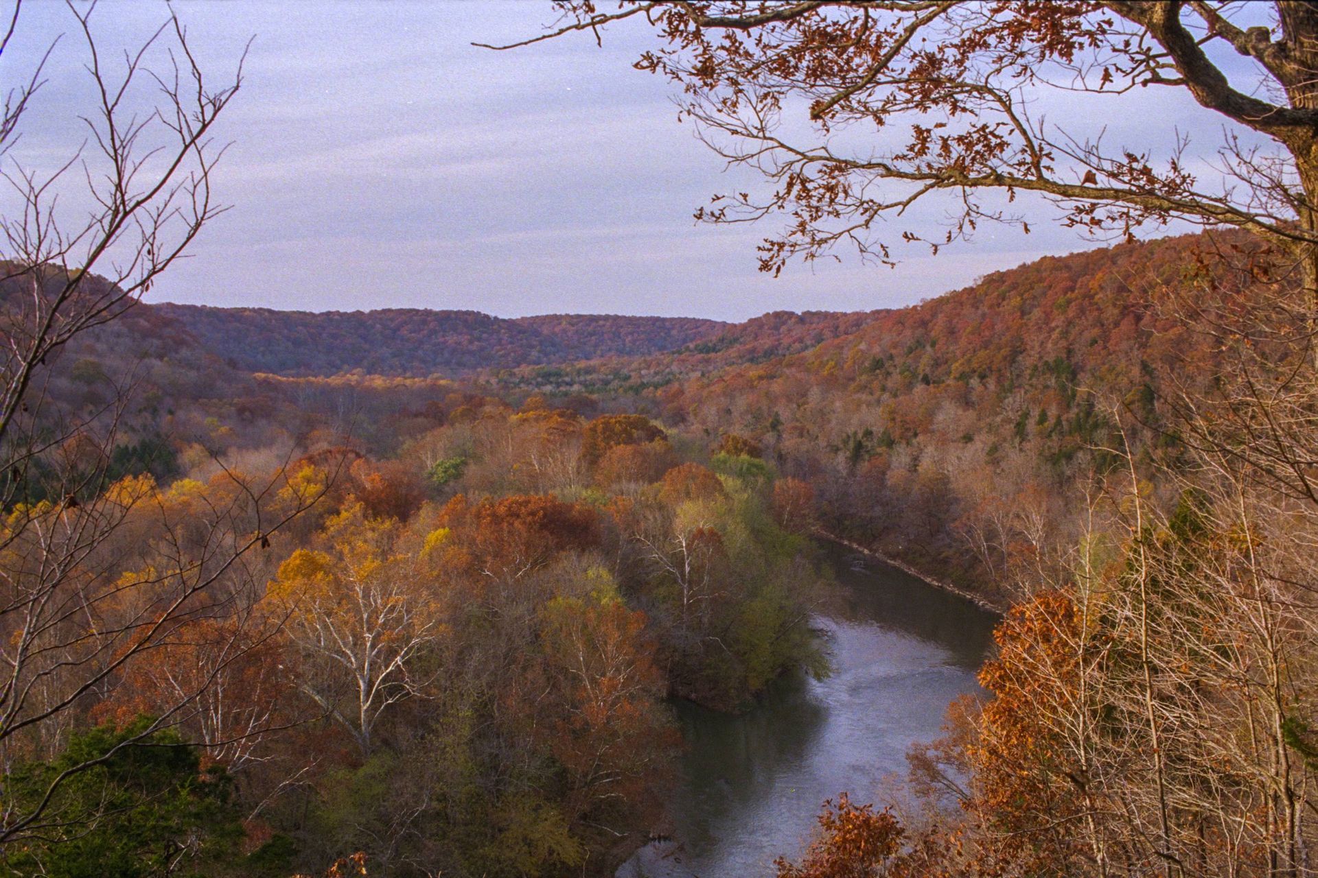 A river winding through the hills of Kentucky in the fall near Campbellsville, KY
