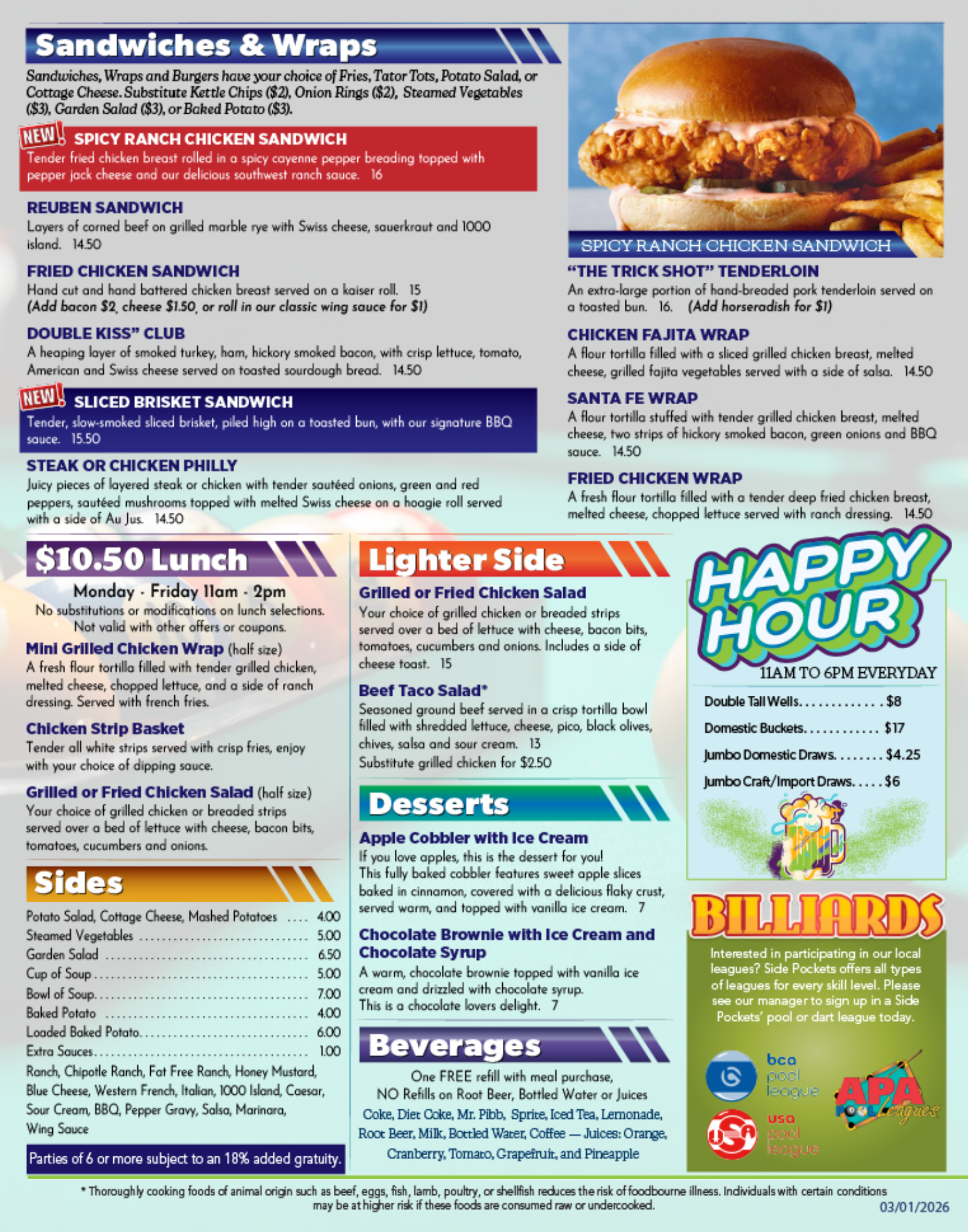 Side Pockets Menu pg 2