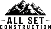 Logo for All Set Construction featuring a black and white mountain range graphic above the text in a bold, sans-serif font.