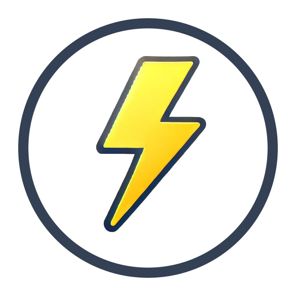 A yellow lightning bolt in a circle on a white background.