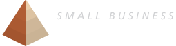 Logo for Small Business with a brown geometric pyramid icon and light gray text on a white background