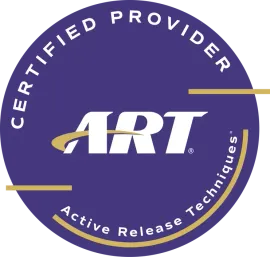 A purple certified provider logo for art active release techniques