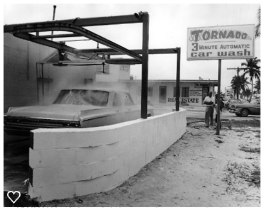 A black and white photo of a tornado 3 minute automatic car wash