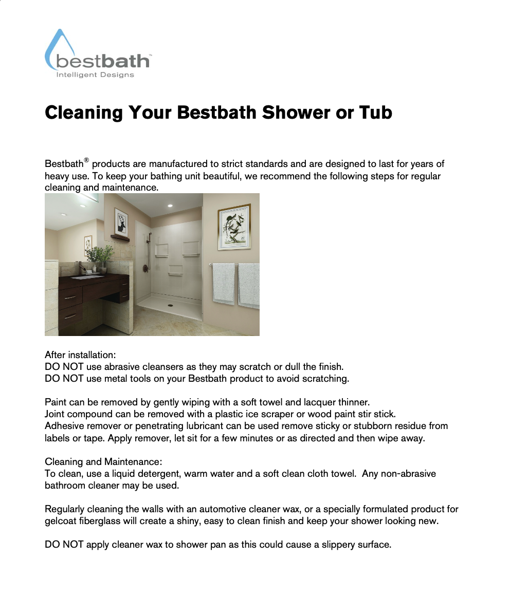 A brochure about cleaning your bestbath shower or tub by Altamira Ltd.