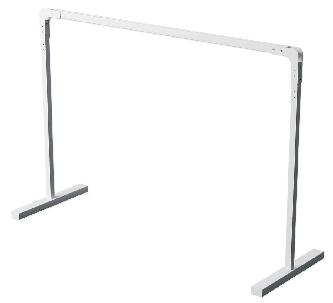 White, rectangular frame stand on a white surface.