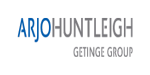 The logo for ario huntleigh getinge group is blue and white.