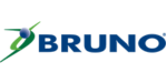 The logo for bruno is blue and green and has a bird on it.