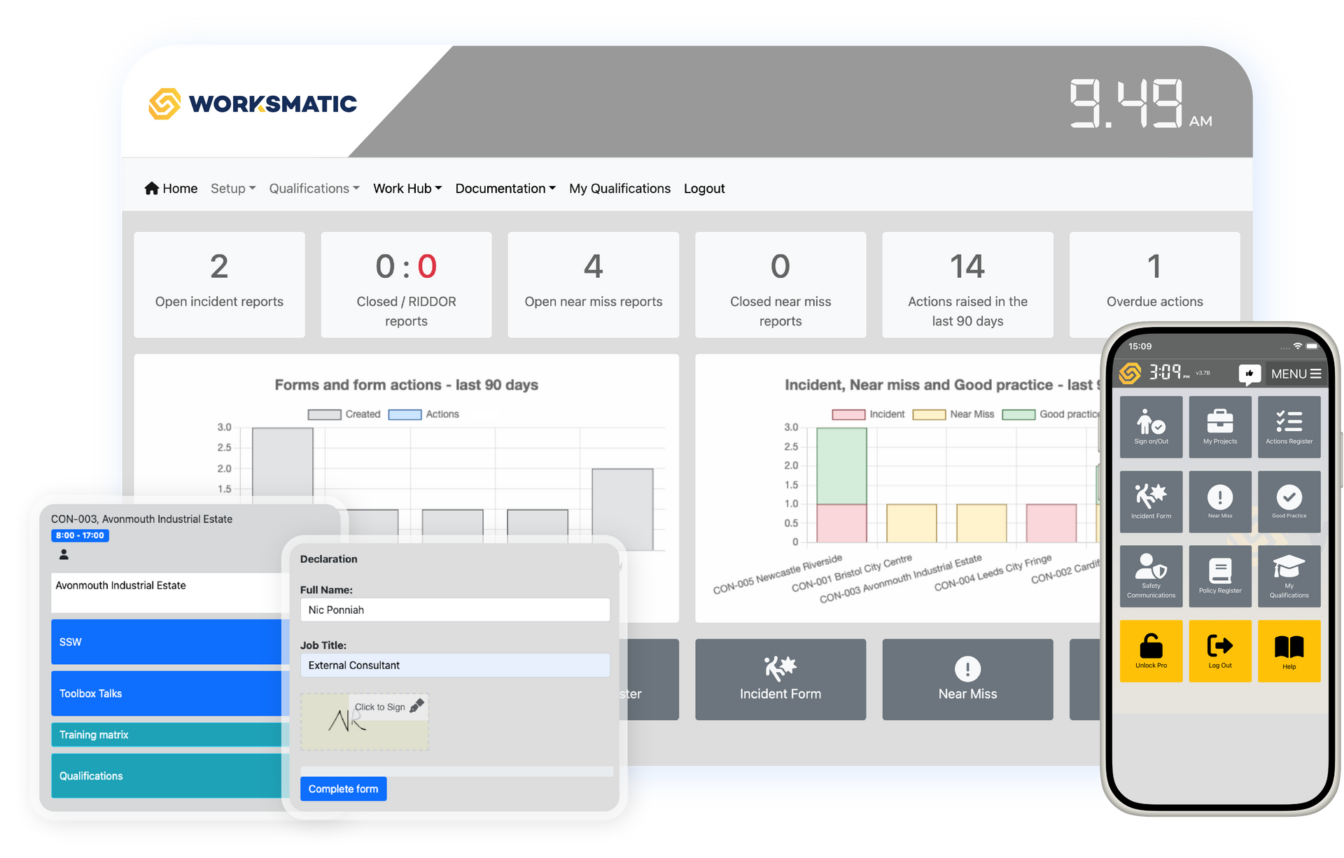 Dashboard with charts and mobile app showing business analytics data | HASMATIC