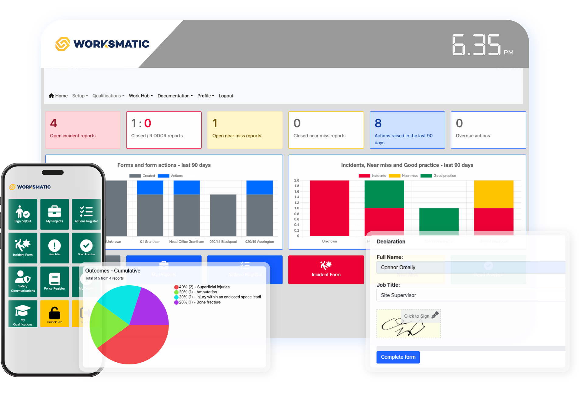 Dashboard with charts and mobile app showing business analytics data | HASMATIC