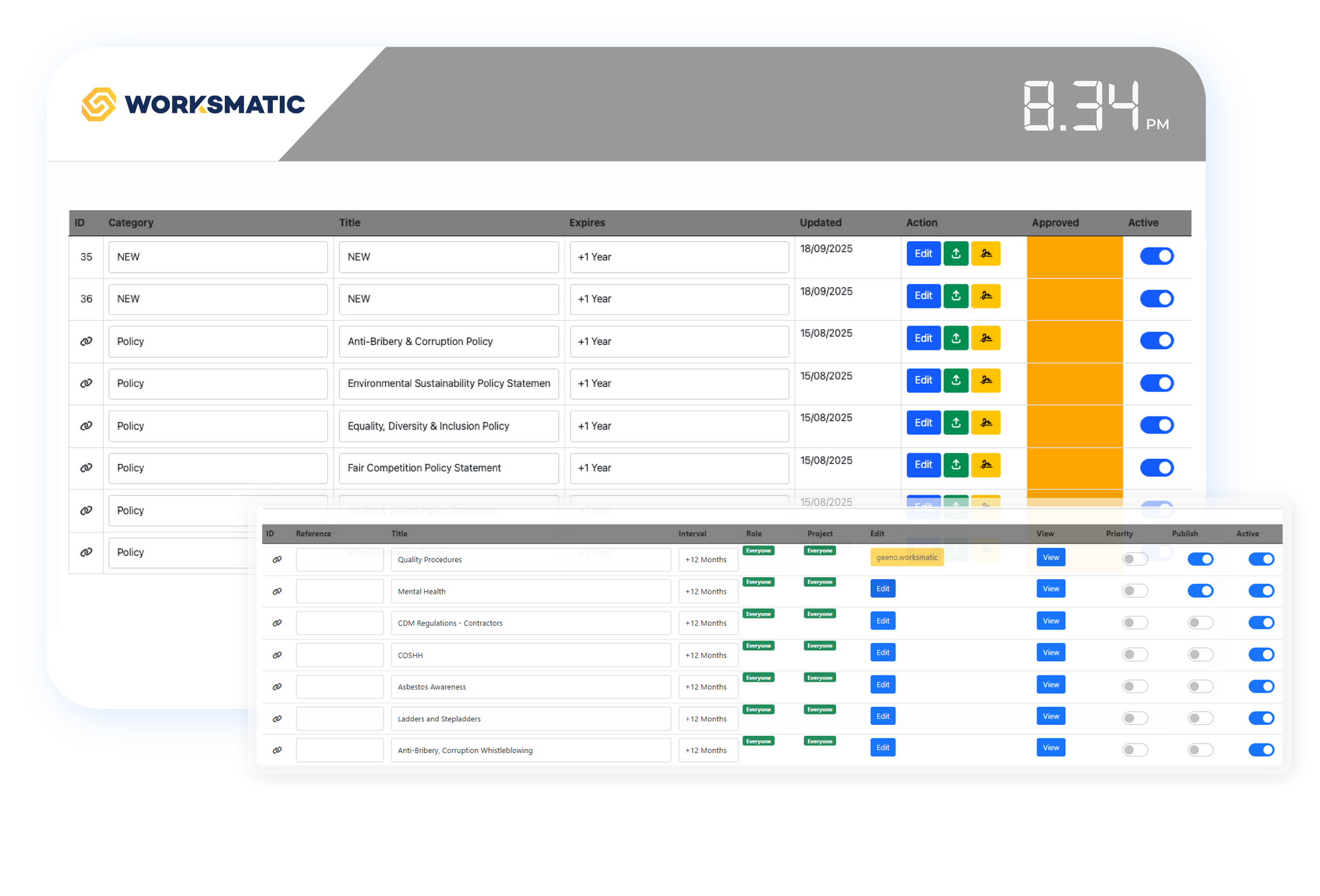 Two dashboards displaying a data table with rows and columns, showing data and icons.