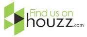 The houzz logo is green and black and says `` find us on houzz.com ''.