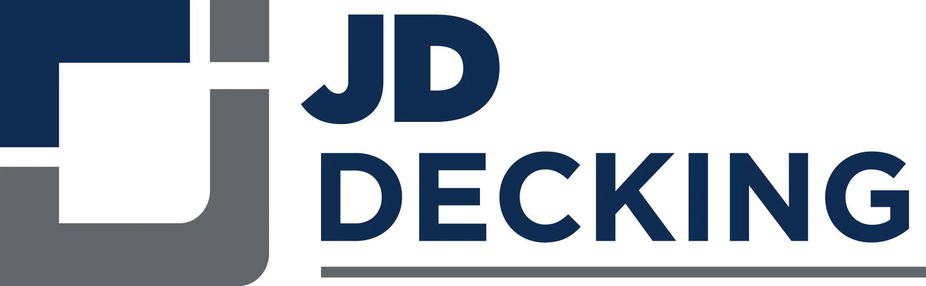 Logo of JD Decking with a blue and gray geometric design next to the text 