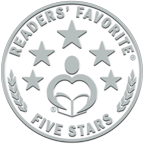 A silver round award seal featuring five stars, a book icon, and the text 