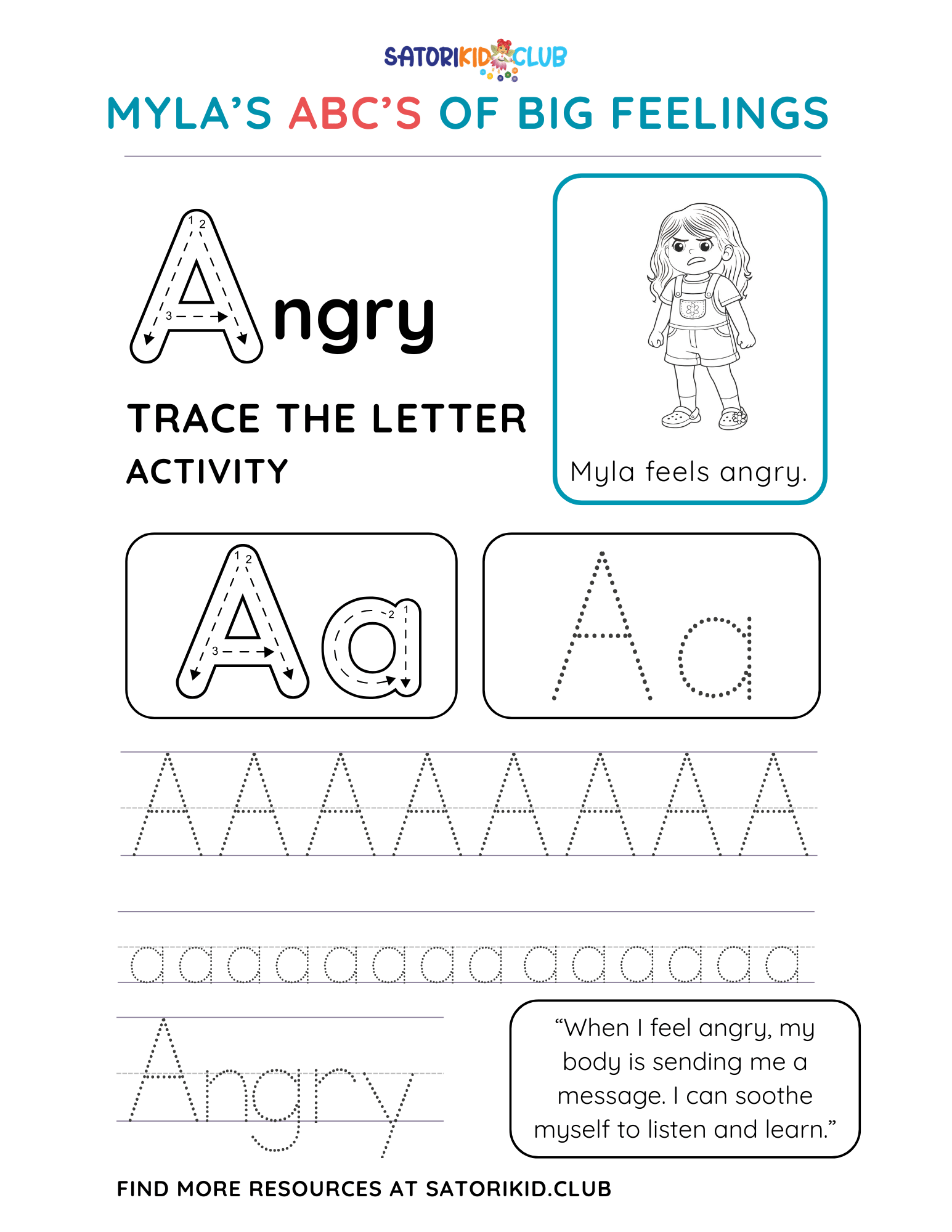 Satori Kid Club Worksheet: trace the letter 