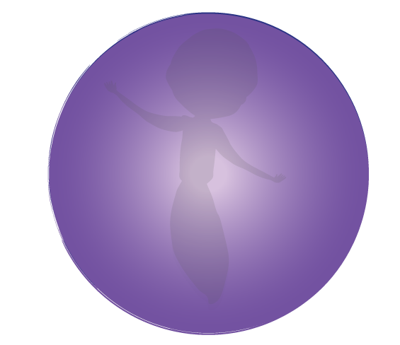 A purple circle with a silhouette of a woman in it