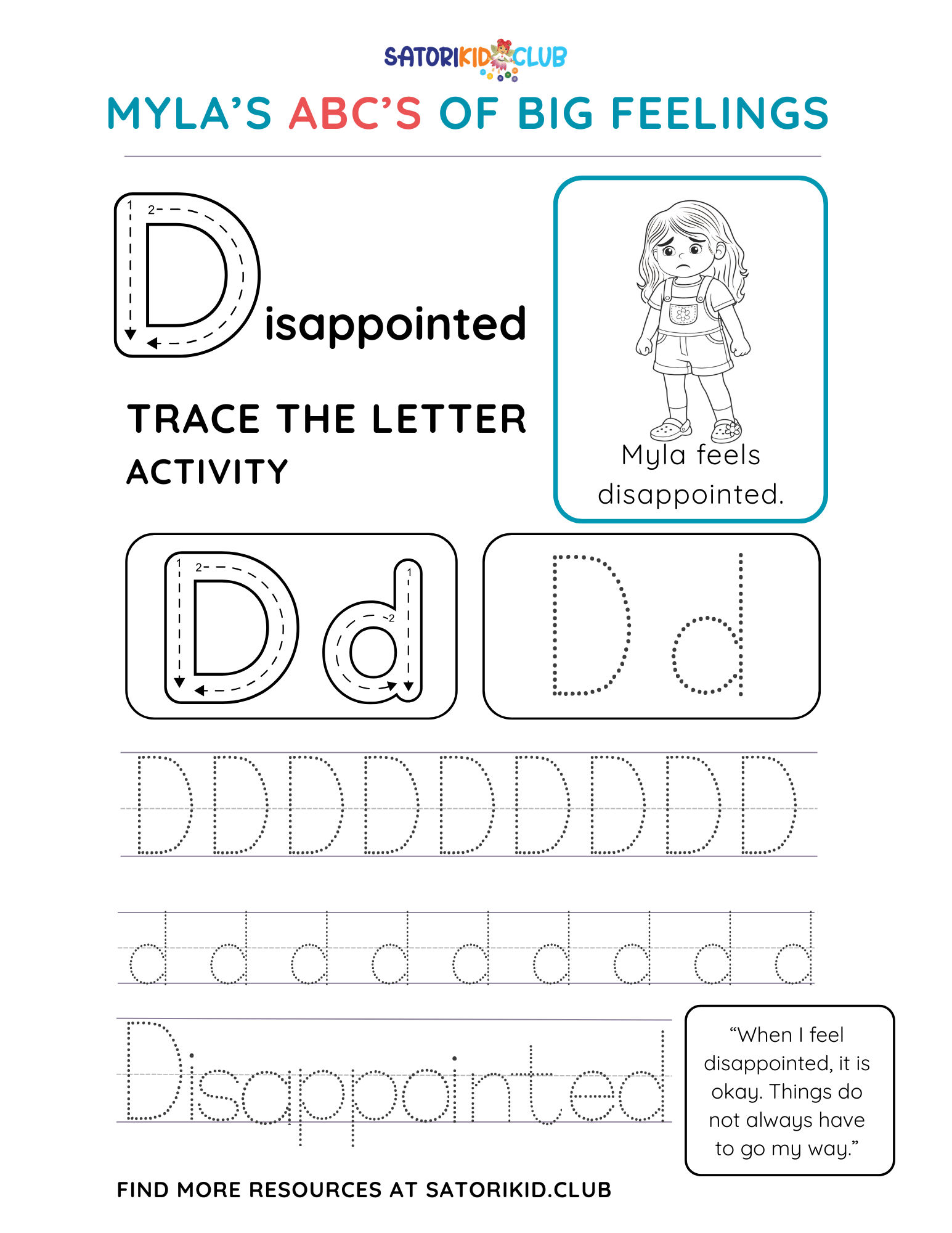 Satori Kid Club Worksheet: trace the letter 