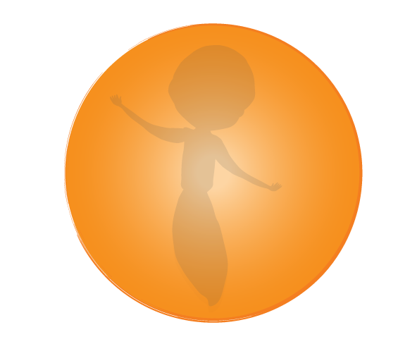 An orange circle with a silhouette of a person inside of it