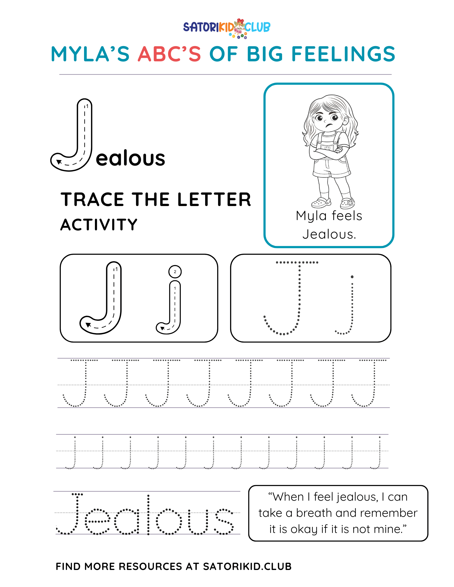 Satori Kid Club Worksheet: trace the letter 