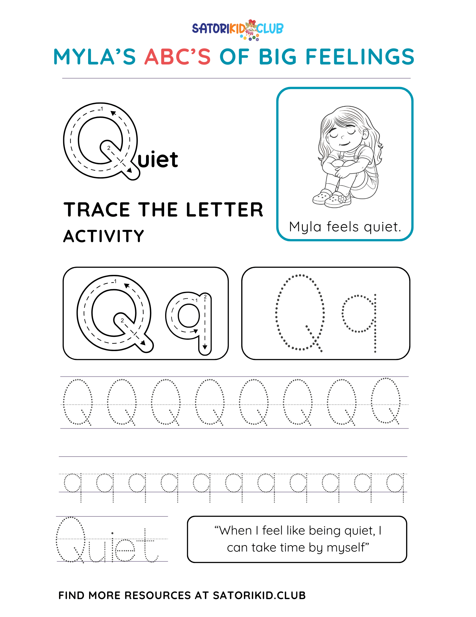 Satori Kid Club Worksheet: trace the letter 