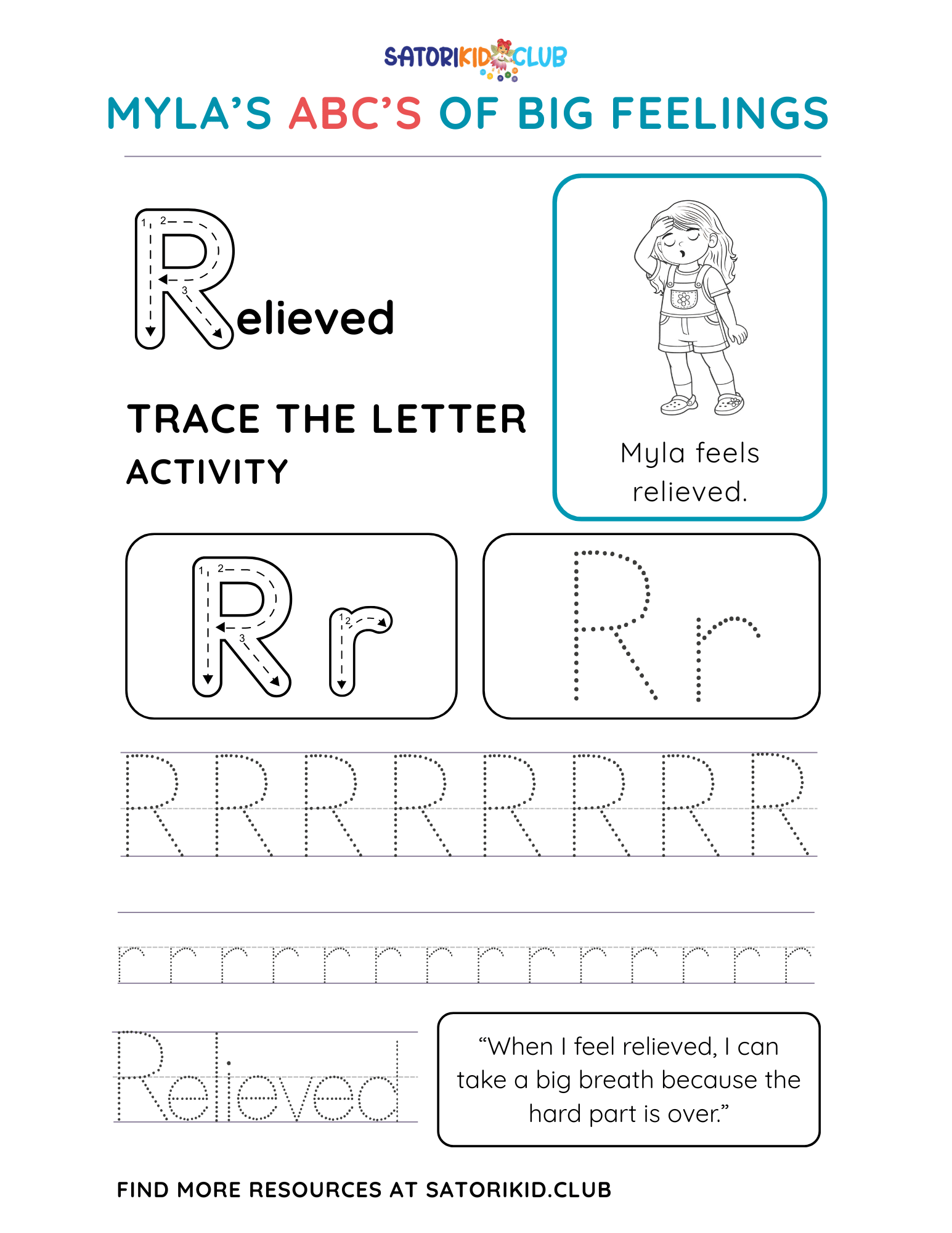Satori Kid Club Worksheet: trace the letter 