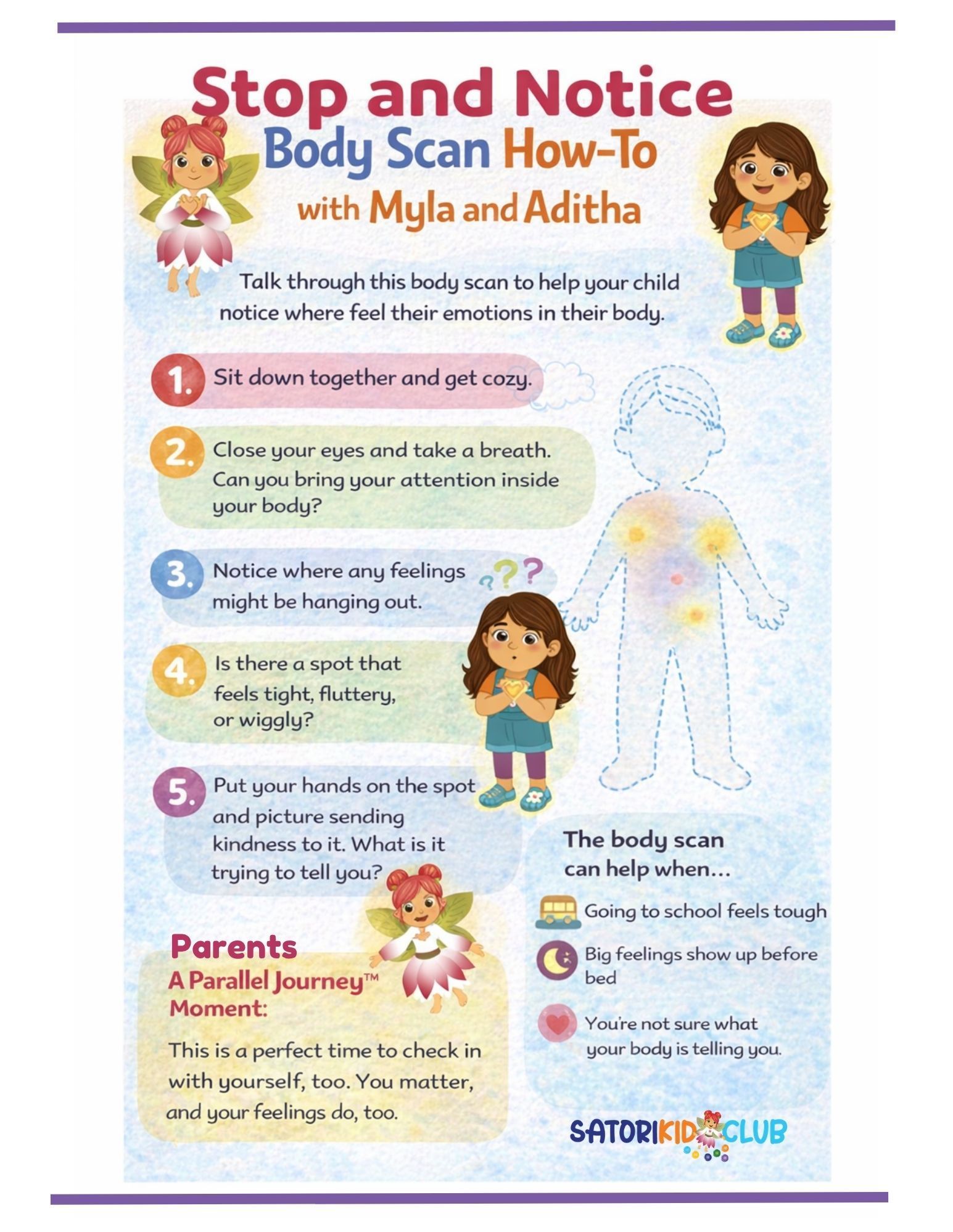 Cut and craft instructions for a butterfly finger puppet. Illustrated steps with Myla from Satori Kid Club.