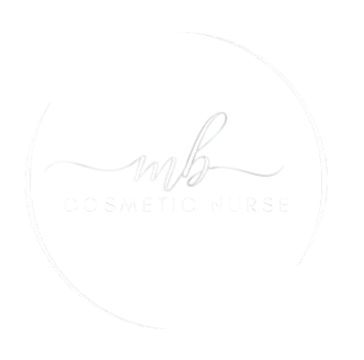 A white logo for a cosmetic nurse on a white background.
