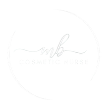 A white logo for a cosmetic nurse on a white background.