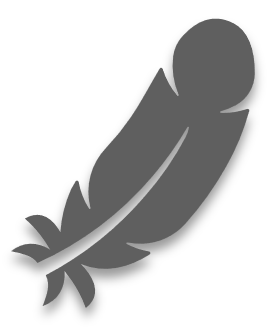 A silhouette of a feather with leaves on a white background