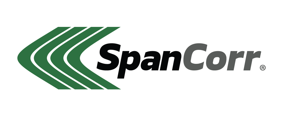 The logo for spancorr is green and black with three arrows.