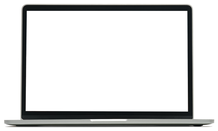 Open silver laptop with a blank white screen
