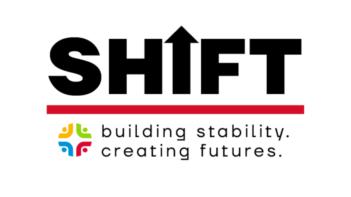 A logo for a good place with a colorful sun in the middle.