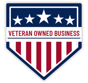 A veteran owned business logo with stars and stripes
