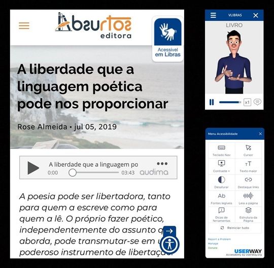 Reprodução de página do site em que aparecem as novas ferramentas de acessibilidade.