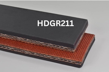 Heavy Duty Grade 2 conveyor belt labeled HDGR211 with description of 3-Ply 330 PIW 3/16 Top Cover x Bare Bottom Cover
