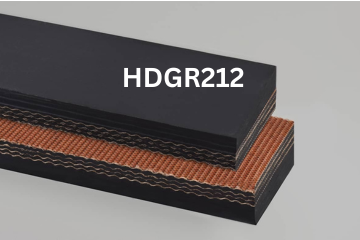 Heavy Duty Grade 2 conveyor belt labeled HDGR212 with description of 4-Ply 440 PIW 1/4 Top Cover x Bare Bottom Cover
