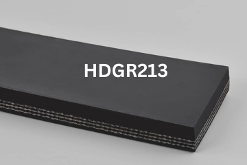 Heavy Duty Grade 2 conveyor belt labeled HDGR213 with description of 3-Ply 330 PIW 1/4 Top Cover x 1/16 Bottom Cover
