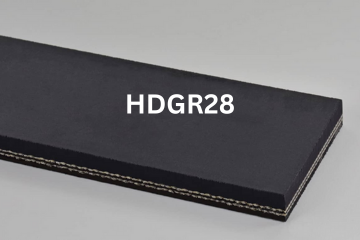 Black Grade2 conveyor belt sample photo, showing layered construction labeled HDGR28.