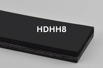 Heavy Duty Grade 2 belting labeled HDHH8 with description of 3-PLY 330# PIW Black 1/4 Top Cvr X 1/16 Bot. Cvr PEAK HR 700°F
