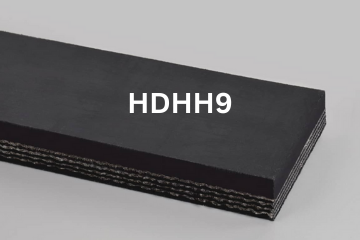 Heavy Duty Grade 2 belting labeled HDHH9 with description of 4-PLY 440# PIW Black 1/4 Top Cvr X 1/16 Bot. Cvr PEAK HR 700°F
