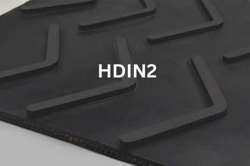 Heavy Duty Incline conveyor belt labeled HDIN2 with description of 3-Ply 330 PIW 1/8 Cleat Top MOR X 1/16 Bottom Cover
